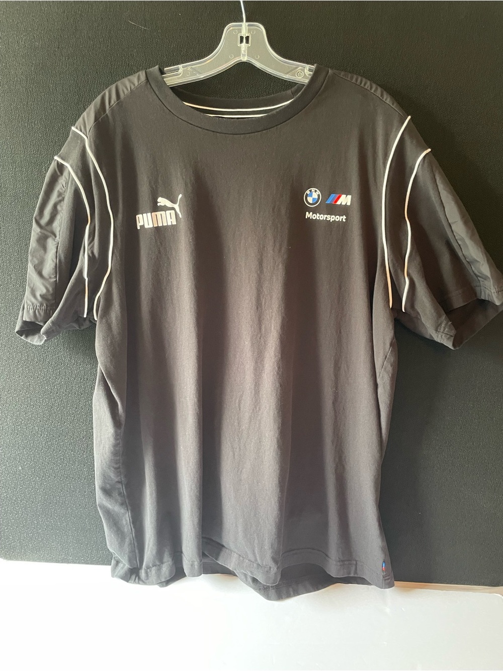 BMW Black Motorsport Short Sleeve Tee with White Piping